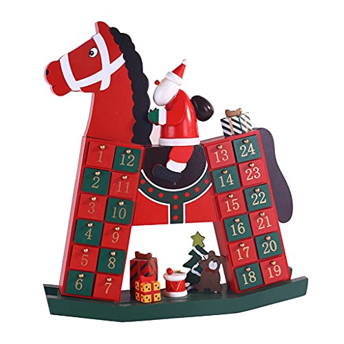 Bestvisse Adventskalender aus Holz, Motiv: Weihnachtsmann, Reitpferd, Countdown, Weihnachtsdekoration, 24 Schubladen, Weihnachtsdekoration von Bestvisse