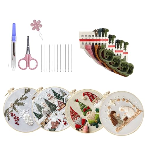 Bestvisse Weihnachts-Stickset, Stickrahmen-Set, handgefertigte Kreuze, Stickerei-Starter-Kits für Bastelarbeiten von Bestvisse