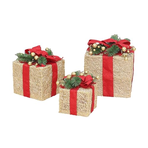 Bestvisse Weihnachtsdekoration Box Ornament mit Schleife, 3 Stück Weihnachtsboxen, Geschenk für drinnen und draußen, Party unter dem Baum von Bestvisse