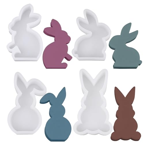 Osterhase Silikonform, 4 Stück Ostern Silikonformen Gießformen, Kaninchen Gießform Ostern, Ostern Hase Silikonform for Gips, Sojawachs Kerzen, Handwerk von Bestwishing