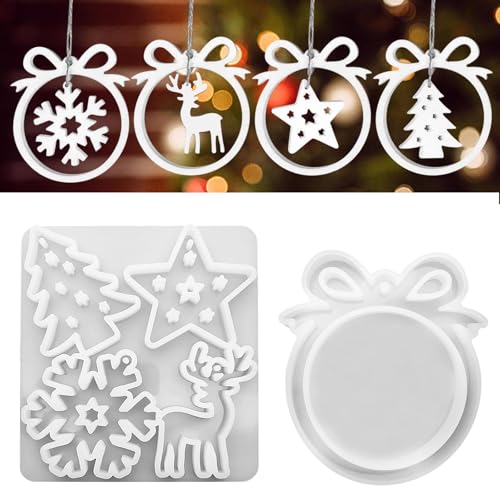 Silikonformen Gießformen, 2 Pcs Silikonform Weihnachten Anhänger Silikon Gießform Anhänger Schneeflocken Weihnachtsbäume Elche usw, Epoxidharz Formen zur Herstellung von Weihnachtsdekorationen von Bestwishing