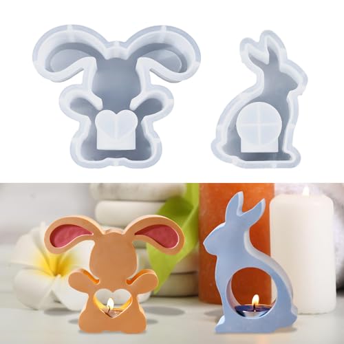 Silikonformen Gießformen Ostern, 2 Stück Silikonform Kerzenhalter Tablett, Osternhase Gipsformen zum Gießen, 3D Hase Silikon Gießform Kerzenhalter, Giessformen Ostern Silikon Gießform für Handwerk von Bestwishing