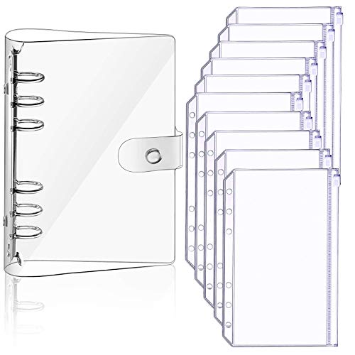 Betinyar A6 Größen 6 Löcher Binder Notizbuch mit 10 Stück A6 Größe 6 Löcher Binder Taschen, nachfüllbar Papier, weichem 6 Ringe Loose Leaf Binder Tagebuch(transparent) von Betinyar