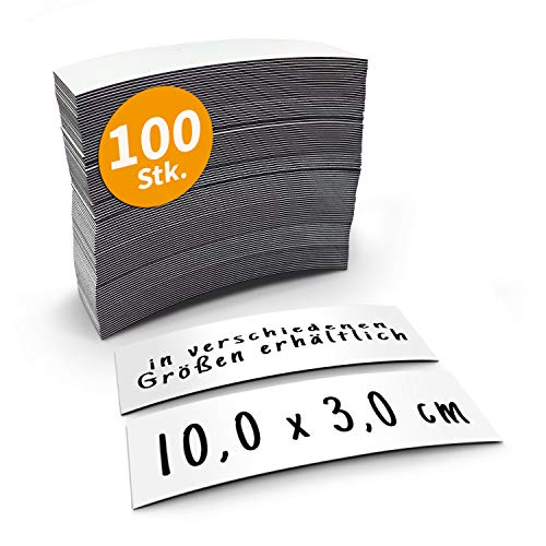 Betriebsausstattung24® 100 beschreibbare Magnetetiketten Magnet | 10,0 x 3,0 cm | Folienstreifen in weiß von Betriebsausstattung24