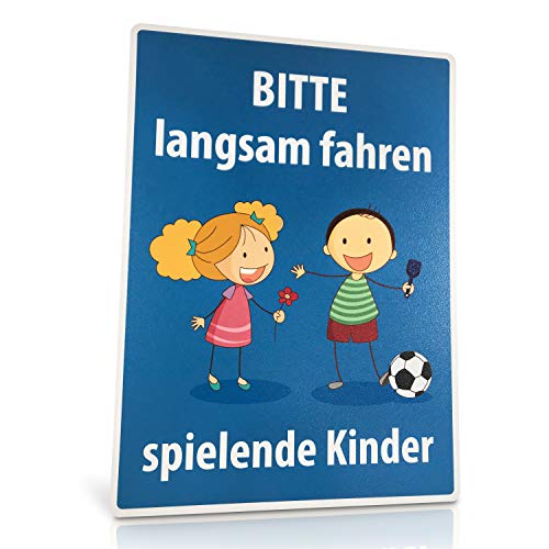 Betriebsausstattung24® Spielstraße | bitte langsam fahren - spielende Kinder | Vandalismus geschützt - Anti-Sticker-Beschichtung | Aluminium | 48,0 x 66,0 cm | 2 mm | Achtung Kinder von Betriebsausstattung24