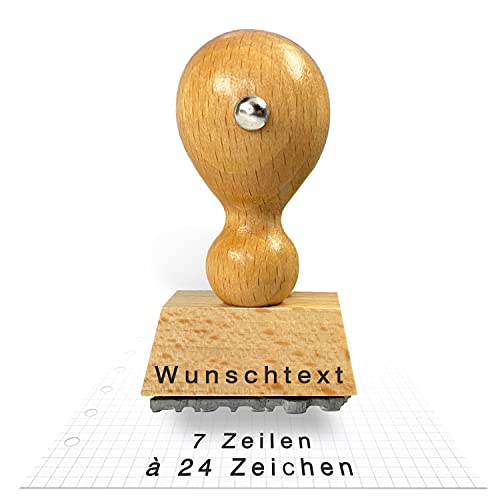 Betriebsausstattung24® Traditioneller Holzstempel inkl. Wunsch-Textplatte | bis zu 7 Zeilen Abdruckmaße: 62 x 42 mm | Stempel aus Naturholz | Buchenholz von Betriebsausstattung24