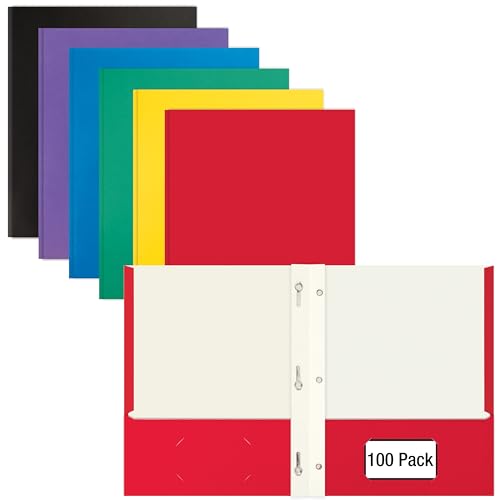 Better Office Products Papiermappen in Briefgröße, 100 Stück, verschiedene Grundfarben, mit Verschlüssen (modern, 2 Taschen mit Verschlüssen) von Better Office Products