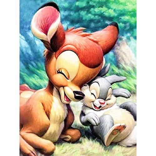 5D Diamantgemälde zum Selbermachen Bambi Reh und Hasenfreund süßes Kaninchen Diamantgemälde Set für Erwachsene runde Diamant Edelstein Perlen Malerei für Kinder perfekt für Heim Dekor 30x40 cm von Better Selection