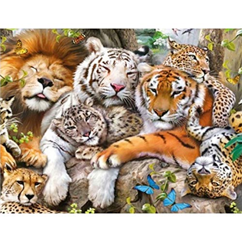 Better Selection 5D Diamant Malen nach Zahlen, voller Bohrer, Dschungel-Biest Löwe Tiger Leopard Blumen Strass Stickerei Kreuzstich Supply Kunst Basteln Leinwand Wand Dekoration 30x40 cm von Better Selection