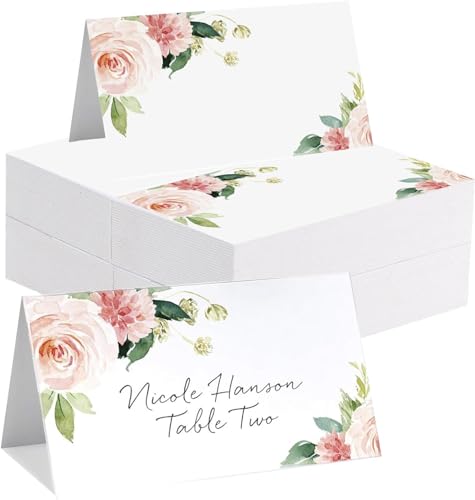 100 Stück Hochzeit Tischkarten 90 * 100mm, BetterJonny Namenskarten zum Beschriften Hochzeit Tischkarten mit Elegantes Design Tischdekoration Platzkarten für Hochzeit Kommunion Taufe Feier(Blume-B) von BetterJonny