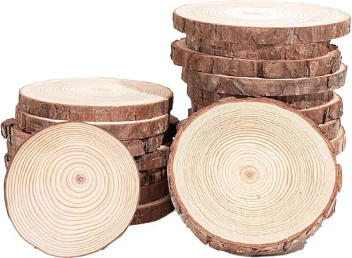 15 Stück Scheiben aus unbehandeltem Holz, BetterJonny Holz zum Dekorieren, Durchmesser Holzscheiben mit unlackierter Holzscheiben mit Rinde für Weihnachten, Tischkarten, Brandmalerei, 12-14 cm von BetterJonny