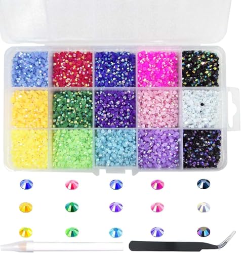 15000Pcs Strasssteine für Nägel, BetterJonny Hitzefix Strasssteine zum Basteln 3mm Nail Art Strasssteine Flatback Edelsteine Runde mit Pinzette und Punktierung Stift für DIY Handwerk Nägel Kleidung von BetterJonny