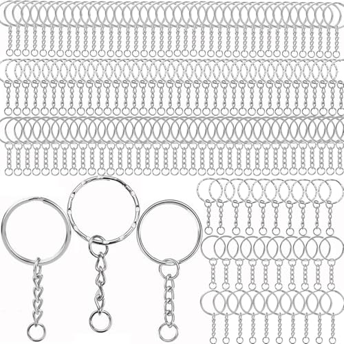 150Pcs Schlüsselring mit Kette, Basicon Schlüsselanhänger Ring Kette 25mm Schlüsselringe Edelstahl Keyring Chain Schlüsselanhänger Basteln für Schlüssel DIY Taschen Schmuckherstellung, 3 Stile von BetterJonny