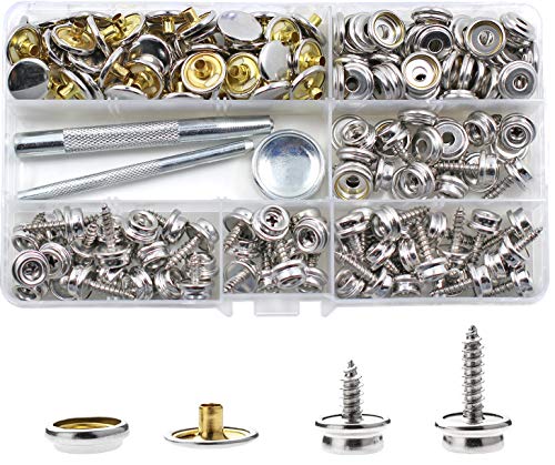 180pcs Schrauben Druckknopf, BetterJonny 60 Sets Edelstahl Snap Fasteners Press Stud Kit mit 3 Stück Einstellung Werkzeug in Aufbewahrungsbox für Boot Abdeckung Möbel von BetterJonny