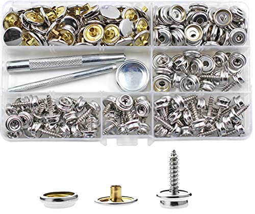 180pcs Schrauben Druckknopf, BetterJonny 60 Sets Edelstahl Snap Fasteners Press Stud Kit mit 3 Stück Einstellung Werkzeug in Aufbewahrungsbox für Boot Abdeckung Möbel von BetterJonny