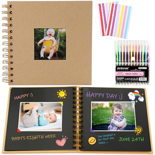 2 Stück Fotoalbum zum Selbstgestalten,BetterJonny Fotoalbum17cm*17cm Scrapbook 80 Schwarze Seiten Fotobuch zum Einkleben Hardcover Kraftpapier Spiralalbum DIY Fotobuch für Familien Geburtstags von BetterJonny