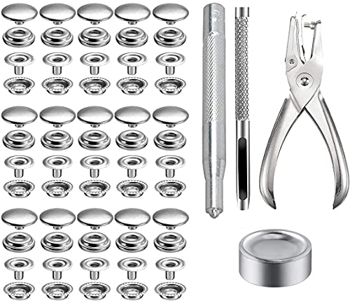 200pcs Metall Druckknopf Set, BetterJonny 15mm Edelstahl Nähfreie Druckknöpfe Snap mit 4 Befestigungswerkzeugen Zange für Leder Jacken Jeans Handtaschen (Silber) von BetterJonny