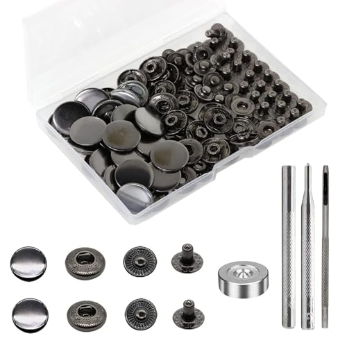 24 Sets Druckknöpfe Set, Basicon Messing Druckknöpfe Φ17mm Kupfer Druckknöpfe Metall Bronze Kleidung Druckknöpfe mit Fixierwerkzeug Kit für Leder Jeans Jacke Brieftasche Handtasche, Schwarz von BetterJonny