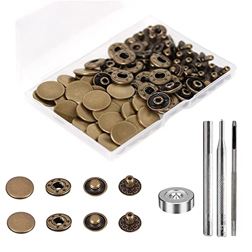 24 Sets Druckknöpfe Set, Basicon Messing Druckknöpfe Φ17mm Kupfer Druckknöpfe Metall Bronze Kleidung Druckknöpfe mit Fixierwerkzeug Kit für Leder Jeans Jacke Brieftasche Handtasche von BetterJonny