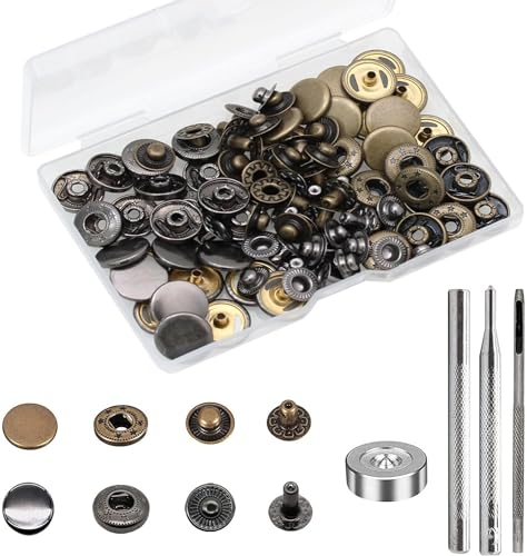 24 Sets Druckknöpfe Set, BetterJonny Messing Druckknöpfe Φ15mm Kupfer Druckknöpfe Metall Bronze Kleidung Druckknöpfe mit Fixierwerkzeug Kit für Leder Jeans Jacke Brieftasche Handtasche, 2 Farben von BetterJonny