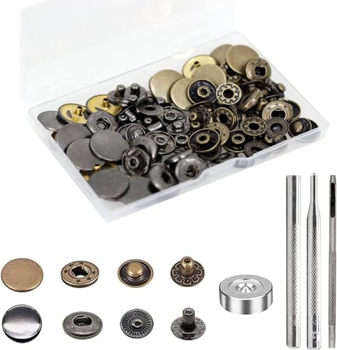 24 Sets Druckknöpfe Set, BetterJonny Messing Druckknöpfe Φ17mm Kupfer Druckknöpfe Metall Bronze Kleidung Druckknöpfe mit Fixierwerkzeug Kit für Leder Jeans Jacke Brieftasche Handtasche, 2 Farben von BetterJonny