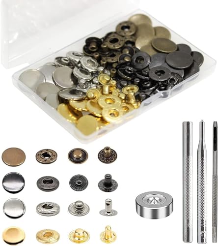 24 Sets Druckknöpfe Set, BetterJonny Messing Druckknöpfe Φ17mm Kupfer Druckknöpfe Metall Bronze Kleidung Druckknöpfe mit Fixierwerkzeug Kit für Leder Jeans Jacke Brieftasche Handtasche, 4 Farben von BetterJonny