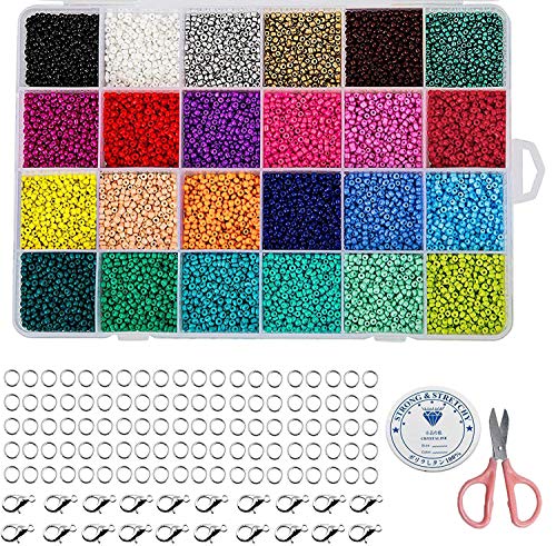 24000 Stück Mini Glasperlen, BetterJonny 2mm Perlen zum Auffädeln 24 Farben Perlen Set mit 24-Gitter Aufbewahrungsbox für Armbänder Schmuck machen und Handwerk von BetterJonny