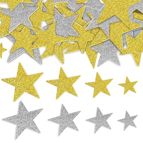 300 Stück Glitzer-Schaumstoff-Aufkleber, BetterJonny selbstklebende Stern-Schaumstoff-Aufkleber, Gold und Silber, zweifarbig, dekorative Schaumstoff-Aufkleber, DIY-Poster, Scrapbooking, Karten machen von BetterJonny