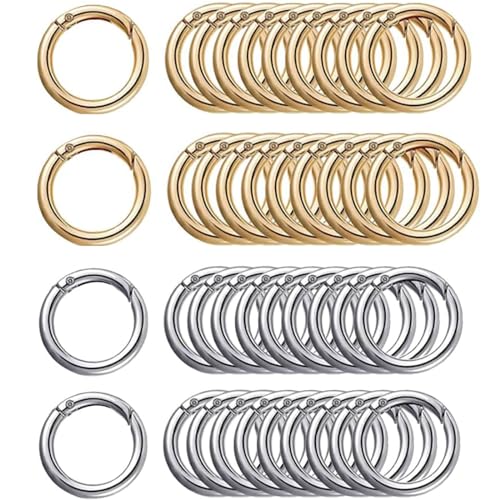 40 Stück Rund Karabinerhaken, BetterJonny Runde Karabiner Ring O-Ring Zinklegierung Runde Karabiner Federöffnung Schlüsselring Klein für SchlüSselanhänger Taschenzubehör DIY Handwerk Machen (28mm） von BetterJonny