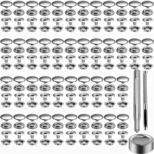 440pcs Snap Fastener Kit, BetterJonny 15mm Heavy Duty Canvas Snap Button Edelstahl Presse Stud Cap mit 3 Einstellungswerkzeuge für Boot Tasche Leder DIY Handwerk von BetterJonny