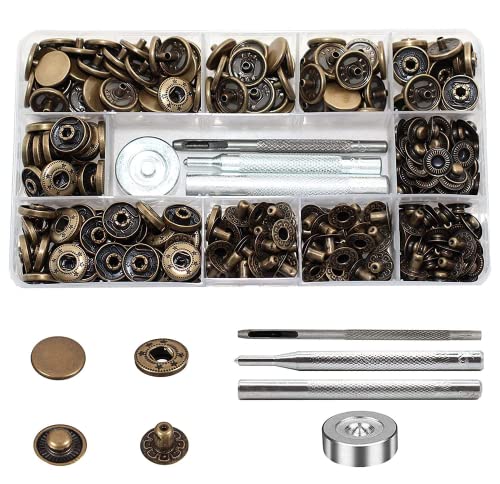 80 Sets Druckknöpfe Set, BetterJonny Messing Druckknöpfe Φ15mm Kupfer Druckknöpfe Metall Bronze Kleidung Druckknöpfe mit Fixierwerkzeug Kit für Leder Jeans Jacke Brieftasche Handtasche von BetterJonny