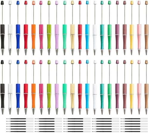 BetterJonny 40Pcs Kugelschreiber Perlenstifte, DIY Schwarzer Kugelschreiber mit Zusätzlichen 20 Schwarzer und 20 Blaue Tinte Kugelschreiber Set für Büro Schule Schreibwaren,A von BetterJonny