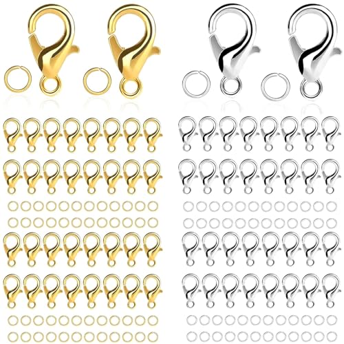 600 Stück Kettenverschluss, BetterJonny 200 Stück Armband Verschluss mit 400 Stück Biegeringe Karabinerverschluss Ketten Verschlüsse Schmuckverschluss für Halsketten Schmuck Basteln DIY(Gold/Silber) von BetterJonny