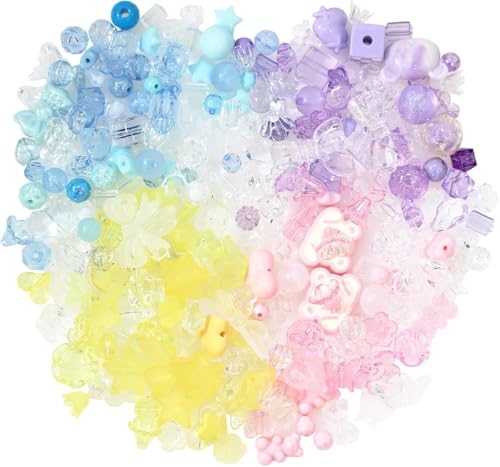 Perlen Zum Auffädeln, BetterJonny 240~280pcs Beads Charms Acrylperlen Bunte Bastelperlen mit Loch Kristall Perlen Glänzend Perlen zum Auffädeln für DIY Halsketten Schmuckherstellung Armbänder von BetterJonny