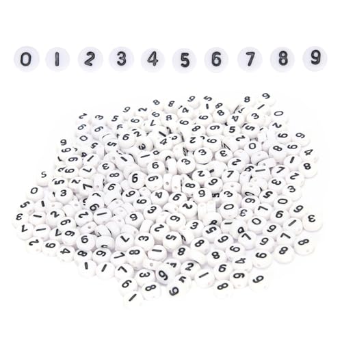 0-9 Zahlenperle, 1000 PCS weiße runde Perlen Acrylperlen einzigartige Handwerksperlen Schmuckzubehör für Armbänder mit Größen 4x7mm von Beufee