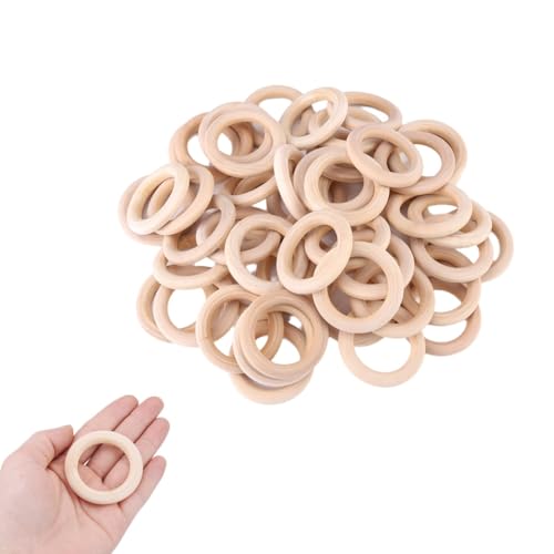 100pcs Holzringe für Handwerk, 50 mm/2,0 Zoll unvollendete Holzringe Holzkreise Holzhandwerksringe Makrame Ringe für Schmuckherstellung von Beufee