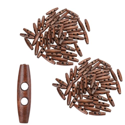 100pcs Holzschaltknöpfe, 2 Löcher Holzknöpfe olivförmige Knöpfe dunkle Kaffee Nähknöpfe für Kleidung Dekor Befestigungselemente von Beufee