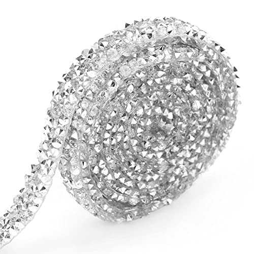 10yard 10 mm Silber Blumen Diamant Mesh Wrap Roll Strasskristallband, Selbstkleber Strassstreifen Diamant Bling Kristallband Aufkleber Trimm für Handwerk Stoff Schuhe Dekor Dekor von Beufee