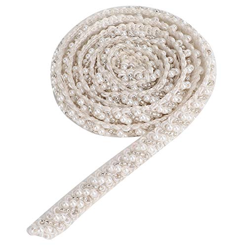 2 Roll Perlenband, 1 -Yard -Spitzenbänder Perlen Perlen Dekorative Klebeband Perlen Perlenverkleidung Nähdekoration Accessoires für Kleidungsdekoration (1 cm weiße schräge Perlen) von Beufee