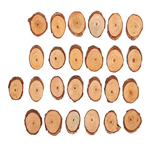 25pcs Kiefern Ovales Stück, unfertigte Holz Ovale schräg runde Holzscheiben mit Baumrinden Kreise Stücke Baumrinde Holzkreise für Heimmalerei von Beufee