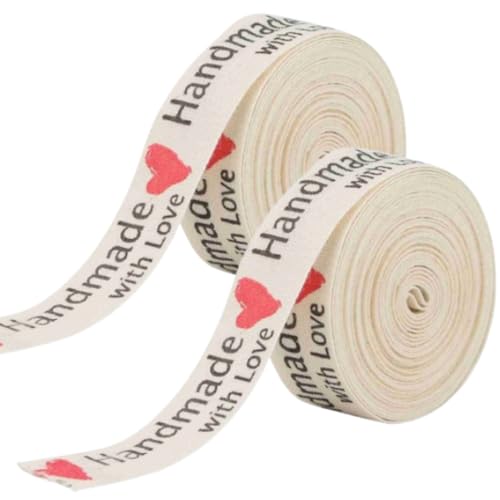 2pcs Baumwollband, 1,5 cm handgefertigtes Verpackungsband Baumwollriten Ribbon Cartoon bedrucktes Baumwollband für Bastelankleidung (handgefertigtes rotes Herz) von Beufee