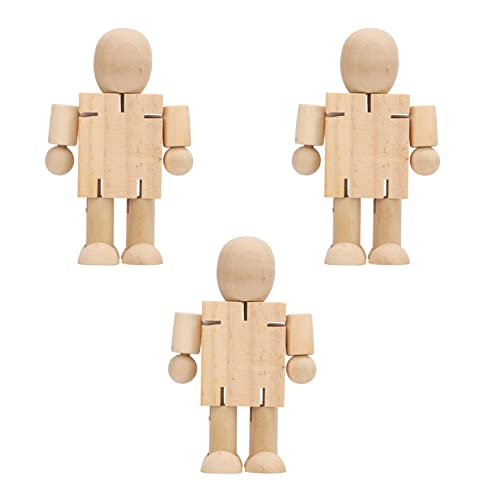 3 Stück unvollendete Roboterfiguren, Holzfiguren Roboter zum Bemalen Flexibler Gelenke, Holzkunst, Handwerk, Malprojekte, Dekoration von Beufee