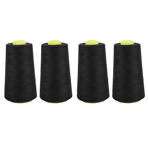 4 Stück Nähgarn, Polyestergarn, Nähmaschinengarn, Stickgarn, Quiltgarn, Kegel, Spulengarn, Nadelgarn, 3000 Yards für Kleidung (Black) von Beufee