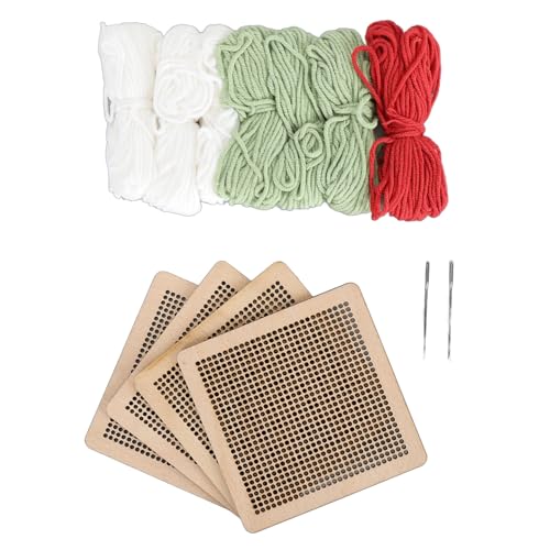 4-teiliges Kreuzstich-Set für Anfänger, Stick-Untersetzer-Set, Nadelspitzen-Starter-Set mit 4 Brettern, 4 Garnen und 2 Nadeln, für Erwachsene und Kinder (Light Green) von Beufee