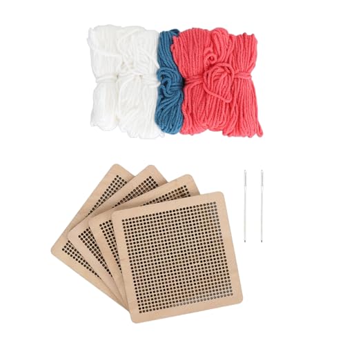 4-teiliges Kreuzstich-Set für Anfänger, Stick-Untersetzer-Set, Nadelspitzen-Starter-Set mit 4 Brettern, 4 Garnen und 2 Nadeln, für Erwachsene und Kinder (Rose Red) von Beufee