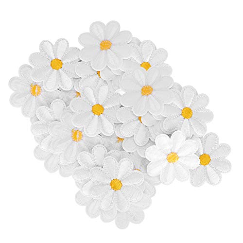 40 Stück Gänseblümchen-Aufnäher zum Aufbügeln, Gänseblümchen-Stickerei-Aufnäher, Gänseblümchen-Blume, bestickte Aufnäher zum Aufbügeln, Blumen-Aufnäher, Nähflicken mit Blumenmuster von Beufee