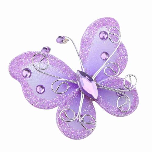 48pcs Organza Schmetterlinge, bloße Netzdraht -Glitzer -Schmetterling Schmetterlingsdekorationen mit Edelstein für Hochzeitsfeier Wohnkultur (Purple) von Beufee