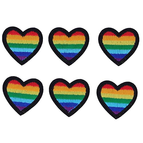 6 PCs Herzeisen auf Flecken, Regenbogenherzflecken farbenfrohe Herzapplikationen Patches gestickte Flecken Kleidungsstücke Nähen Sie Flecken für Hüte Jeans (Schwarze Grenze) von Beufee