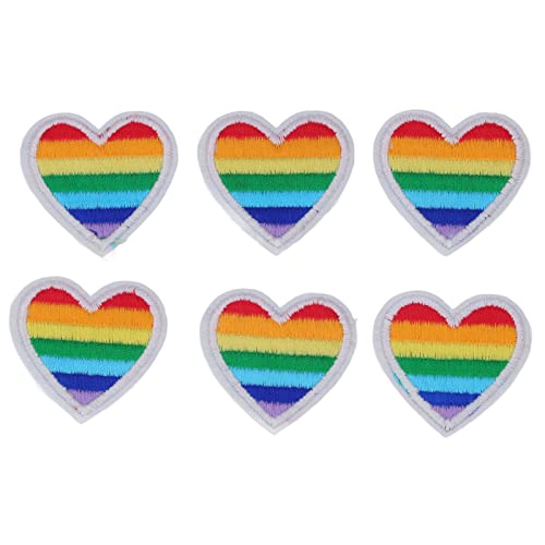 6 PCs Herzeisen auf Flecken, Regenbogenherzflecken farbenfrohe Herzapplikationen Patches gestickte Flecken Kleidungsstücke Nähen Sie Flecken für Hüte Jeans (Weißer Grenze) von Beufee