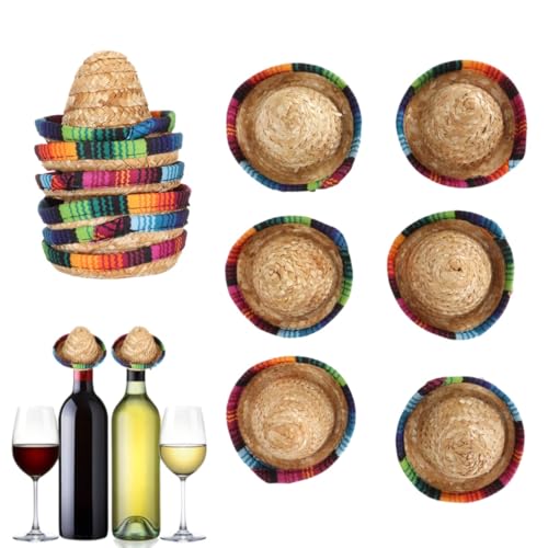 Beufee 12 Stück Mini-Sombrero-Hüte, Mini-Strohhüte, mexikanische Sombrero-Partyhüte, breiter Rand, leuchtende Farben, Sombrero-Partydekorationen, 9,4 cm Durchmesser von Beufee